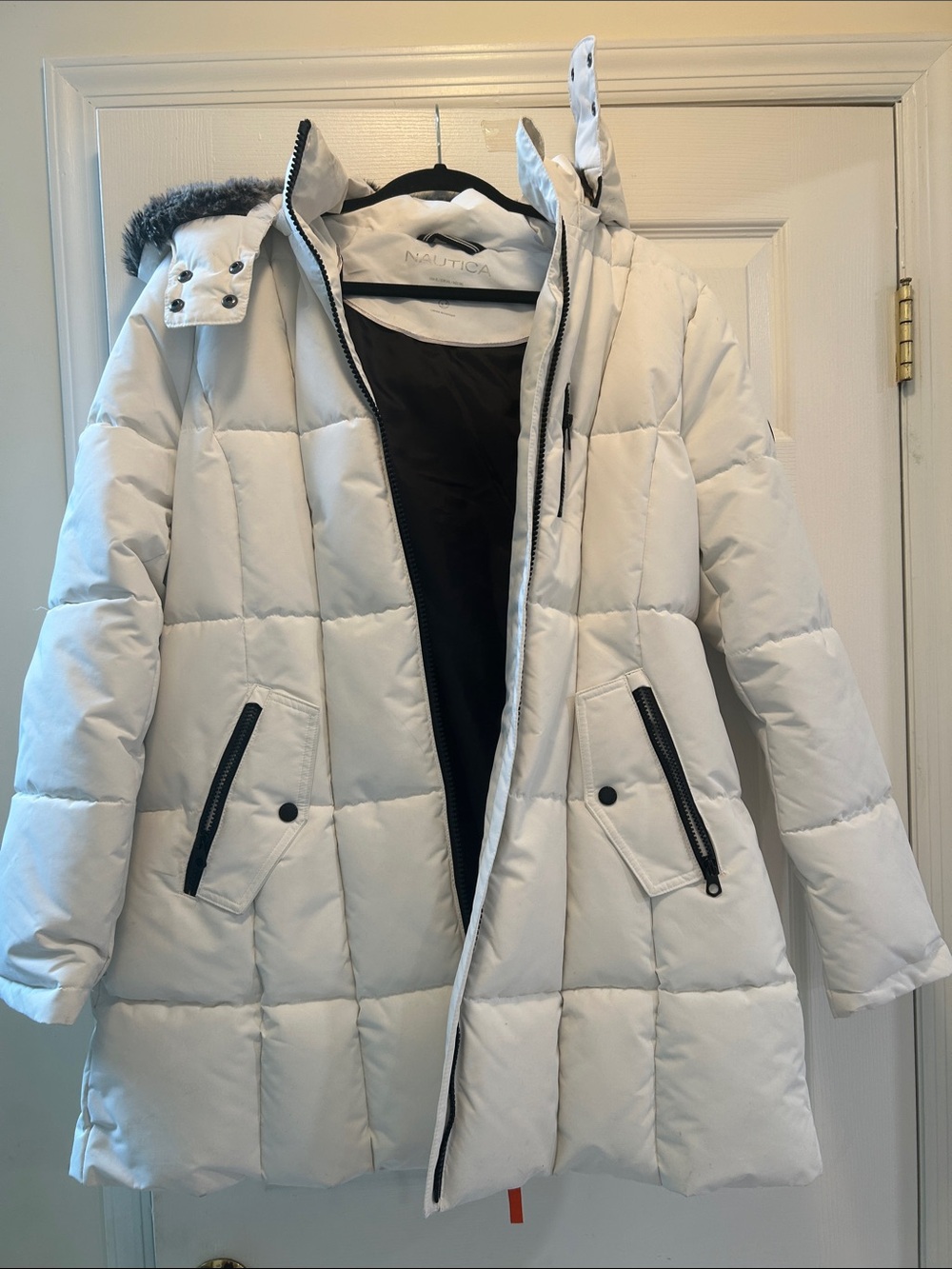 Nautica White Quilted Hooded Puffer Coat